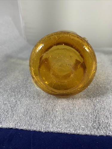 4 1/4" Inch Vintage Glass Mini Pitcher Amber Crackle Glass - Picture 6 of 7