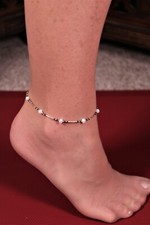 925 Sterling Silver Freshwater Pearls and Hematite Beads Ankle Bracelet