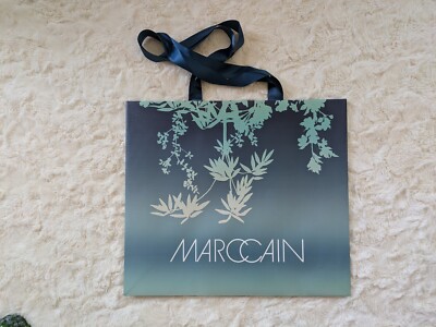 Marc Cain Gift Shopping Bag Blue Floral Paper Long Ribbon Handles