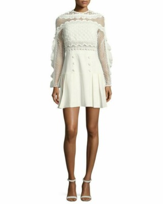 Self Portrait Womens White Floral Lace Long Sleeve Mini Dress Size 8 #412 |  eBay