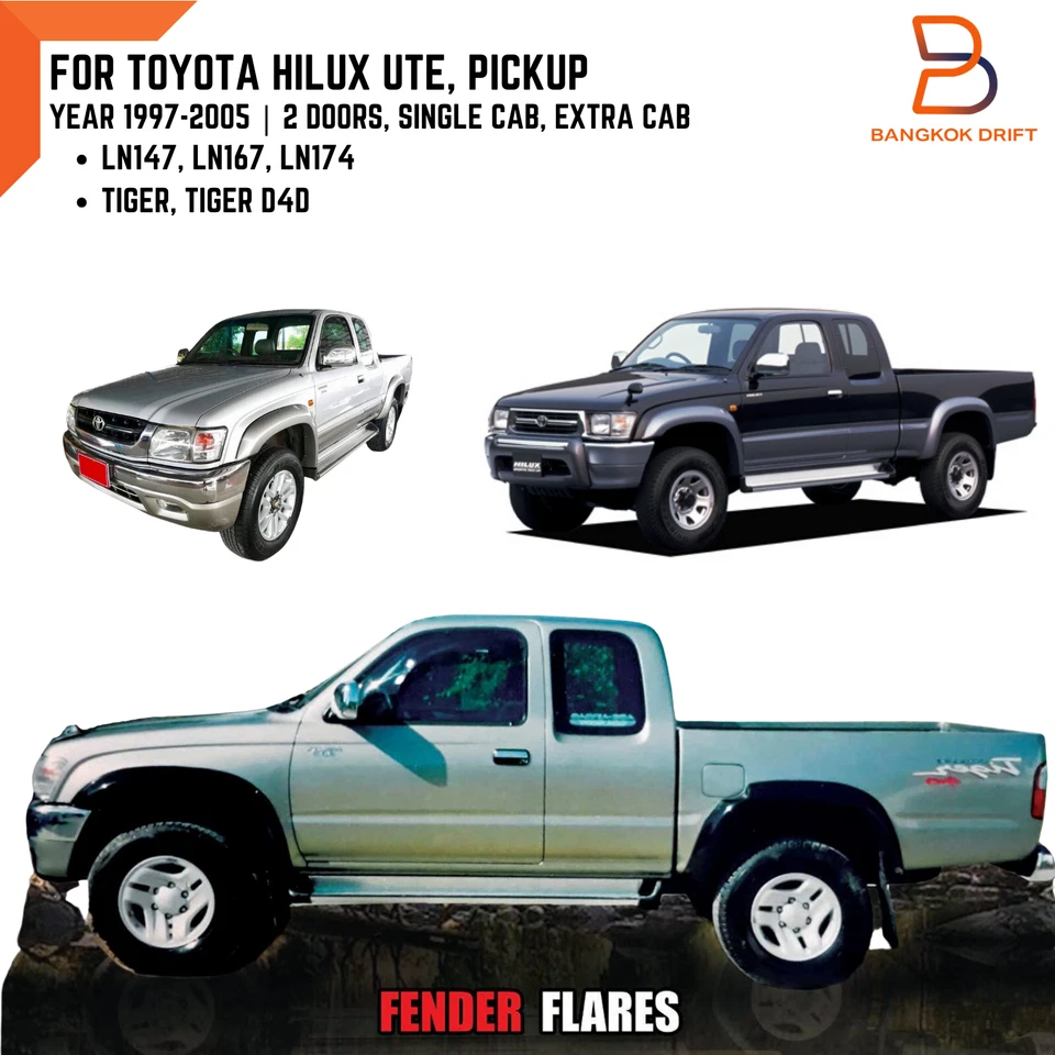 Guardabarros 1CO plateado para camioneta Toyota Hilux Tiger 97-04 LN167 LN147 cabina de 2 puertas Foto 2 de 4