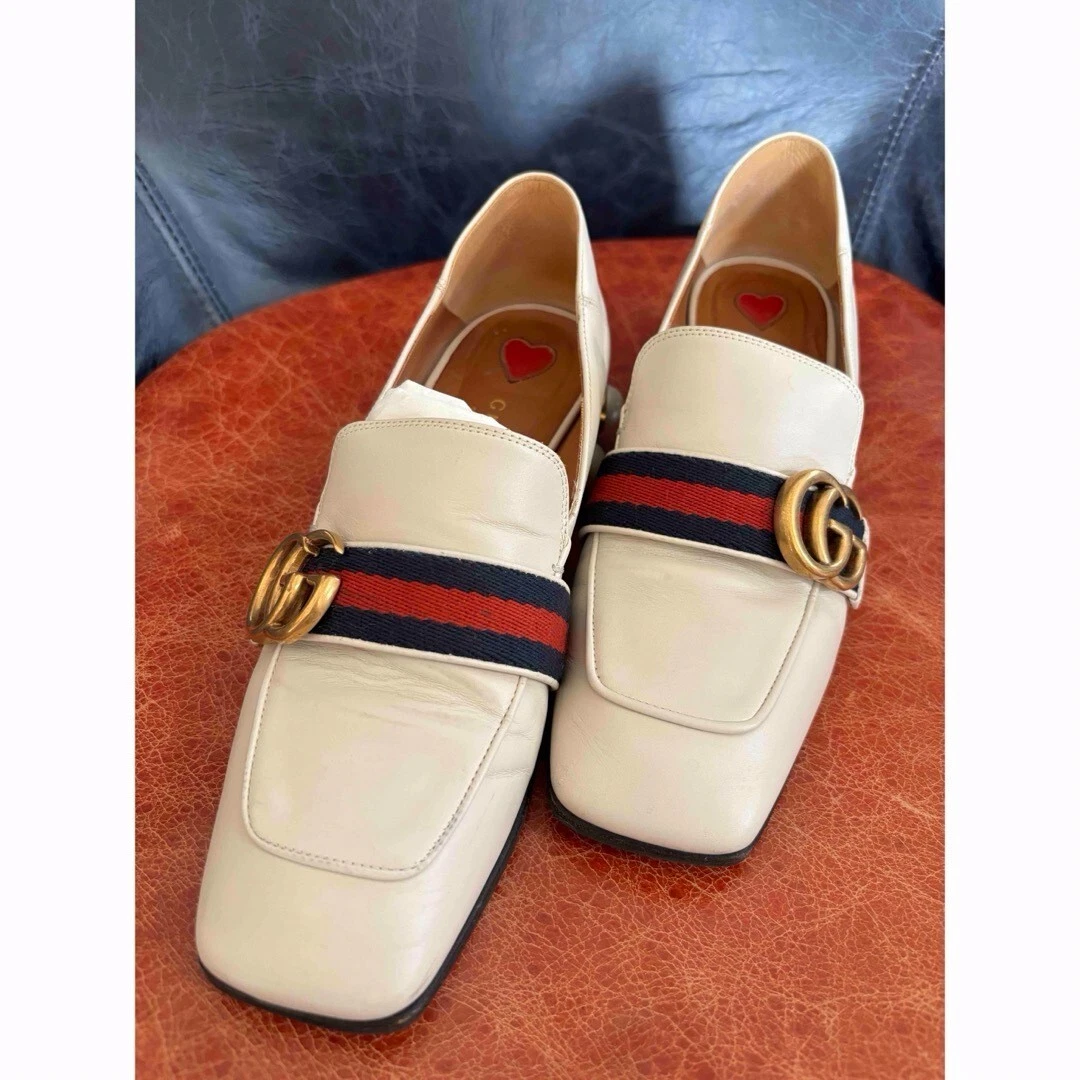 GUCCI Pearl Studded Leather Loafers Sandals Shoes Sherry Line US