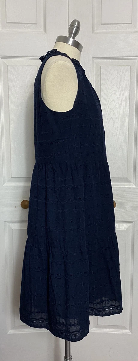 Loft Size Small Navy Blue Eyelet Dress Sleeveless Tiered Lined Women s S