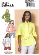 Butterick B6665 Button-Front Top w Shaped Hem, Double Tie Collar Sz 14-22 UNCUT