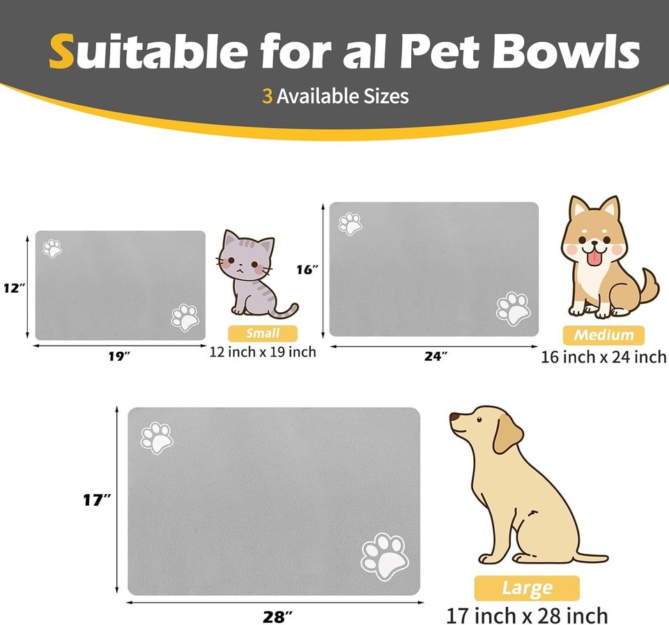 Pet Feeding MatAbsorbent Dog Mat for Food and Water BowlDog