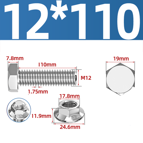 304 Stainless Hex Flange Bolts With Free Serrated Flanged Nuts M10 M14 M16 M20 - Picture 54 of 138