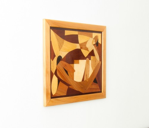 Cubism Love wood mosaic marquetry inlay panel boho framed home wall decor art - Picture 4 of 13