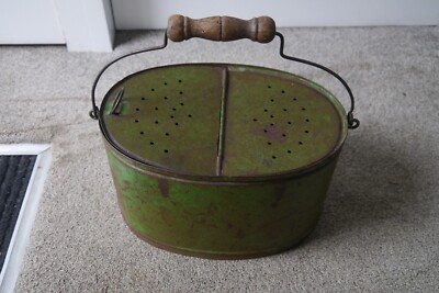 Grand Français antique de pêche Creel seau de tole