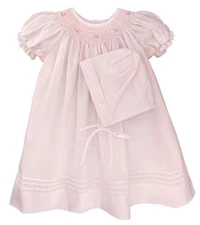 NWT Petit Ami Pink Pintuck Smocked 2pc Bishop Baby Girls Daygown Dress Newborn 0