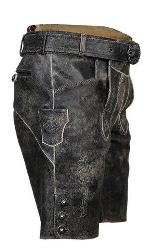 GERMAN BAVARIAN LEDERHOSEN MEN TRACHTEN WEAR SPLIT LEATHER OKTOBERFEST SHORTS - Picture 8 of 9