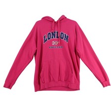 London England Souvenir Hoodie Pink Graphic Pullover Sweatshirt Large