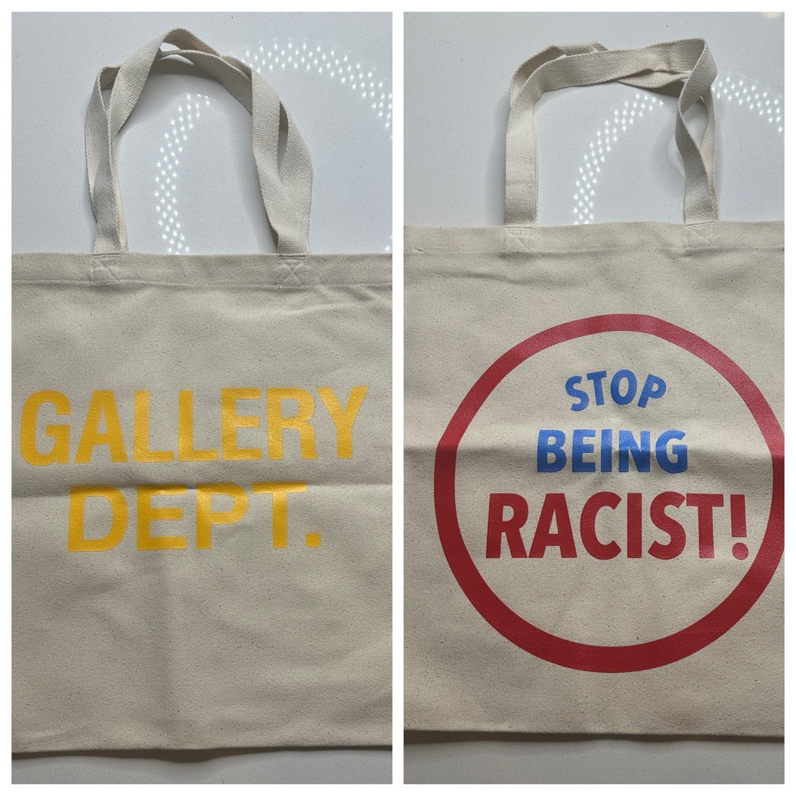 Front End Rasm Gallery Dept Stop Being Racist Tote Bag New Canvas | eBay