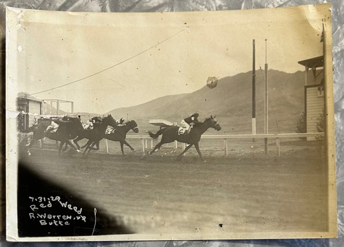1929 BUTTE MONTANA 5 x 7 PFERDERENNEN FOTO RED WEED R. WARREN UP  - Bild 1 von 2