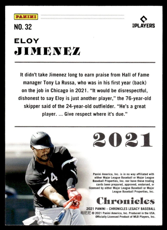 2021 Panini Chronicles Chronicles Eloy Jimenez #32 Chicago White Sox - Image 2 of 2