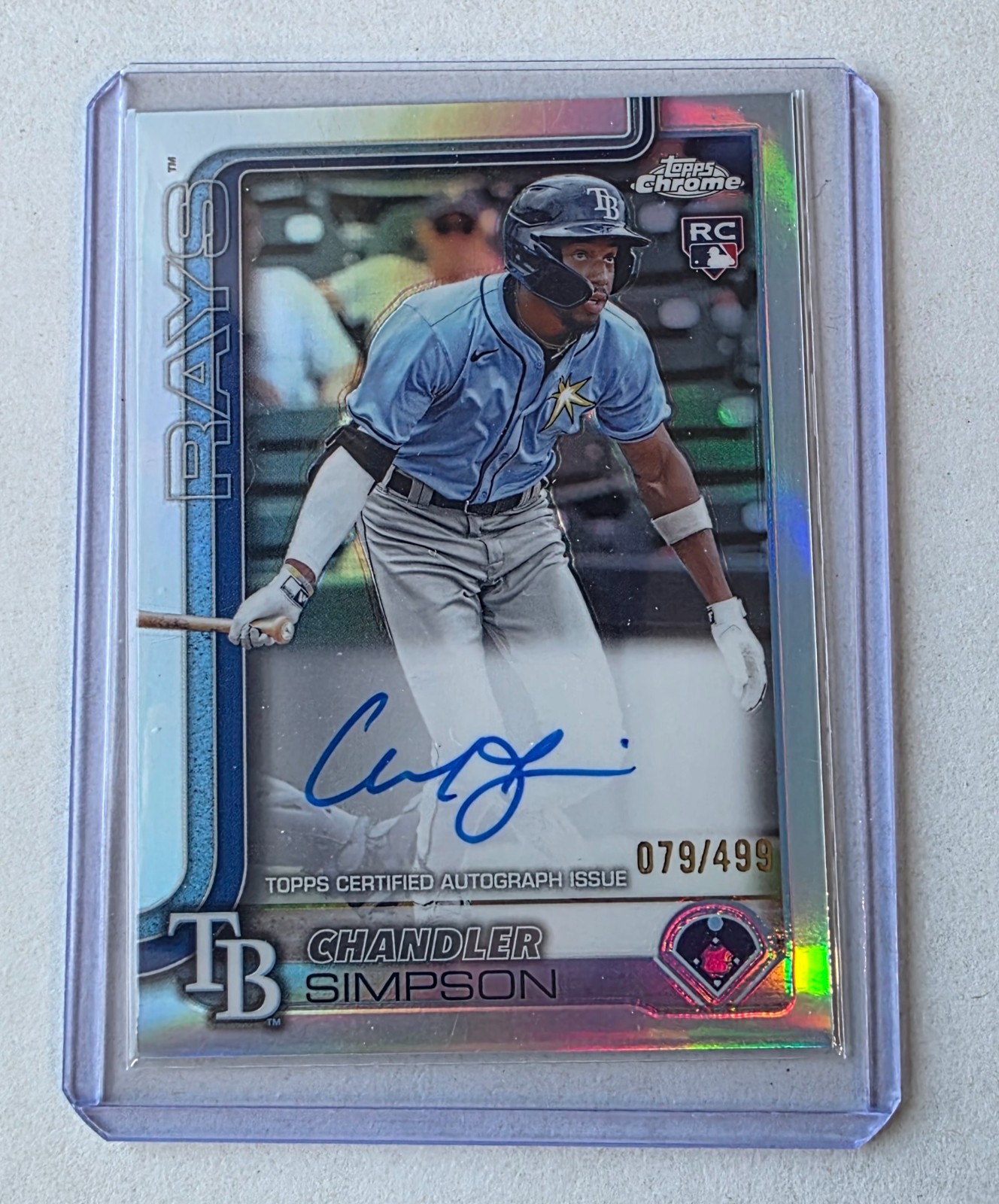 CHANDLER SIMPSON 2025 TOPPS CHROME ROOKIE REFRACTOR RC AUTO /499 TAMPA BAY RAYS