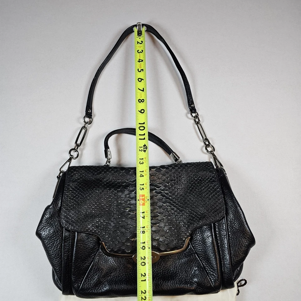 COACH Madison Sadie Flap Satchel Glitter Python(26338)Black Leather Handbag Used - Image 4 of 4
