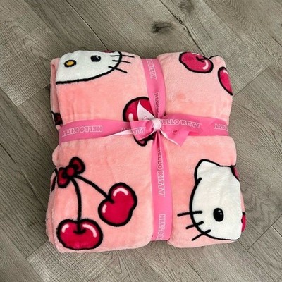 Hello Kitty Sanrio Cherry Cherries Plush Twin Blanket-Pink-60x90