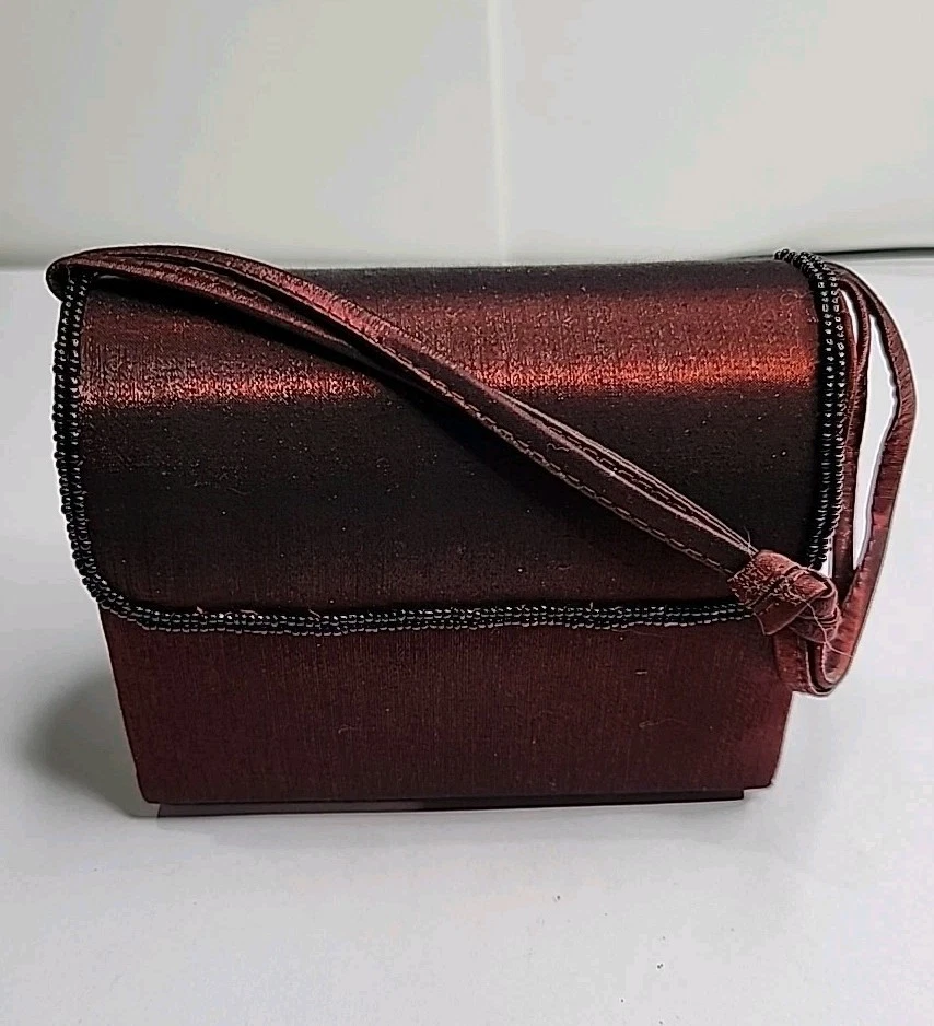 Valerie Stevens Small Dark Satin Evening Bag Clutch Or Shoulder Beaded Butterfly - Image 2 of 4