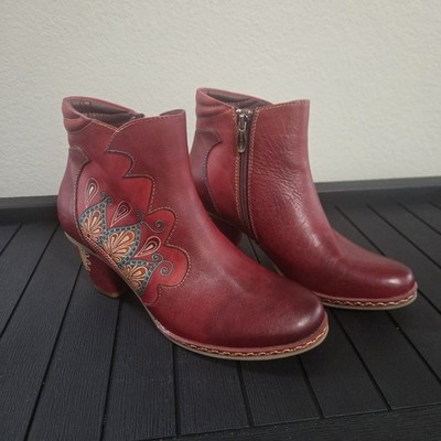 New L Artiste by Spring Step Womens Zamihi Zip Up Leather Bootie Red Size 39 (8)