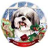 Shih Tzu Silver/White Dog Porcelain Ornament Pet Gift 'Santa. I Can Explain '