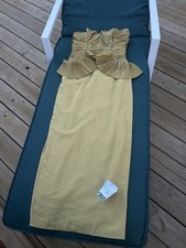NWT ASOS DESIGN Stone Mustard Pleated Strapless Midi Dress US 2
