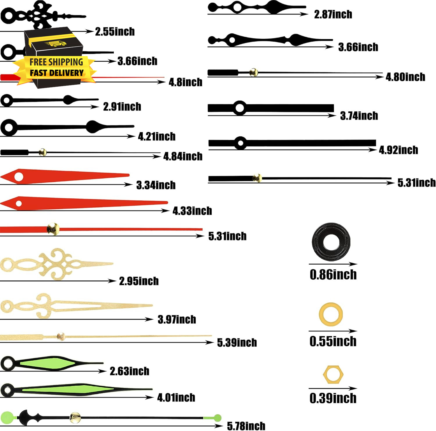 2Pcs High Torque Quartz Clock Movement Mechanism Replacement Clock Kit with 7 Di