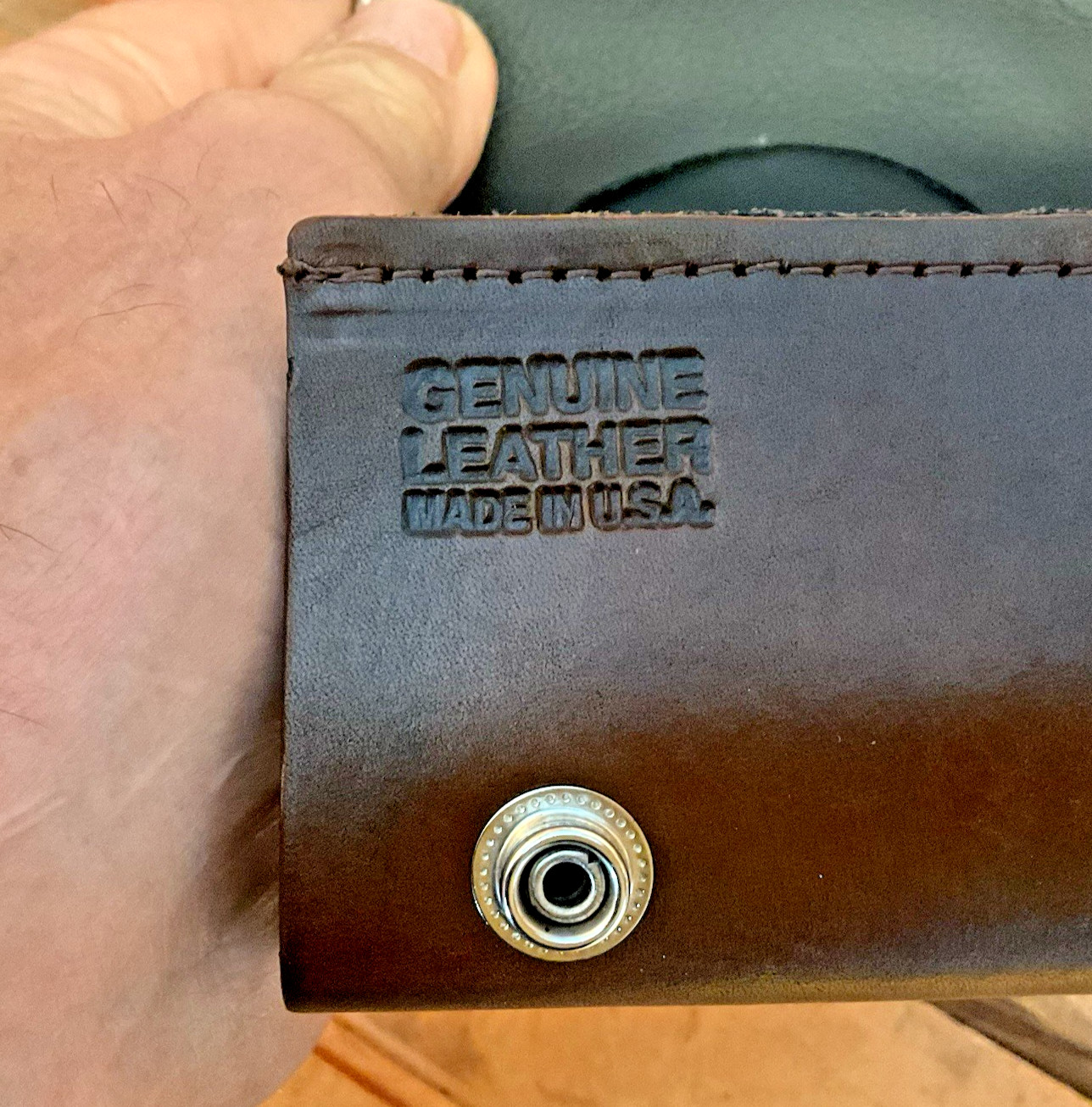 Antiqued Leather Chain Trifold Wallet with Deer Image...Made in USA...Ships Free