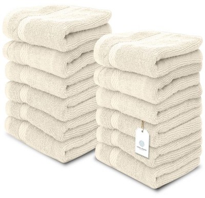 12-Set 13x13'' Ivory Circlet Egyptian Cotton Luxury Washcloths for Bathroom