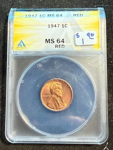 1947 LINCOLN WHEAT CENT ANACS MS 64 RD 138