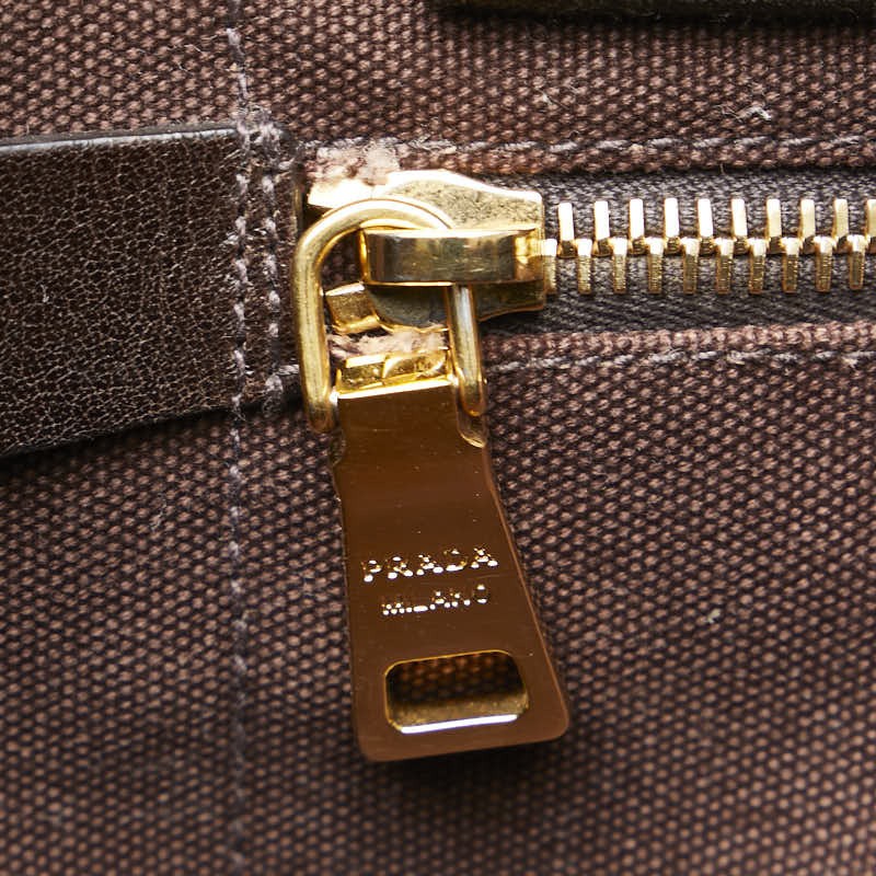 PRADA Triangle Logo Plate Canapa L Handbag Tote Bag Brown Canvas Ladies Used fro thumbnail 8