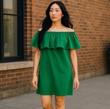 Old Navy Off the Shoulder Ruffled Mini Dress S Green Preppy Resort Beachy Linen