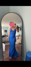 Royal Blue Women’s Prom dress, open back, size small, button for train of dress