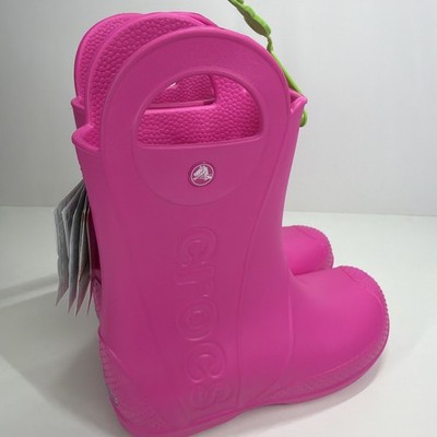 Crocs Kinder HANDLE IT Regenstiefel GUMMISTIEFEL ROSA Kleinkind Kinder Größe UK JUNIOR 2 J2