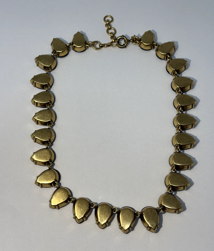 JCrew Runway Statement Necklace Sapphire Blue Teardrop Faceted Crystal Gold Tone - Image 3 of 4
