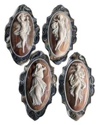 VINTAGE FULL SET INCOLAY STONE CAMEO ''FOUR SEASONS'' GODDESS WALL HANGING PLAQUE 