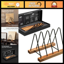 Vinyl Record Storage Stand - Acacia Wood LP Holder with Scratch-Resistant Base -