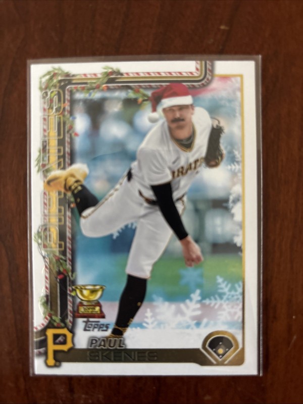 2025 Topps Holiday Candy Cane SP Paul Skenes Pittsburgh Pirates H70 Santa Hat
