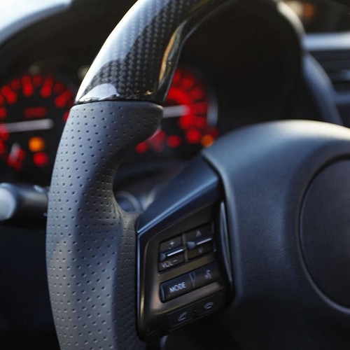 Car Carbon Fiber Steering Wheel Nappa Preforated Leather W/ Red Stitching Fit - Picture 8 of 12