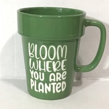 Bloom Where You Are Planted Green Ceramic Planter Mug 16 OZ Unused