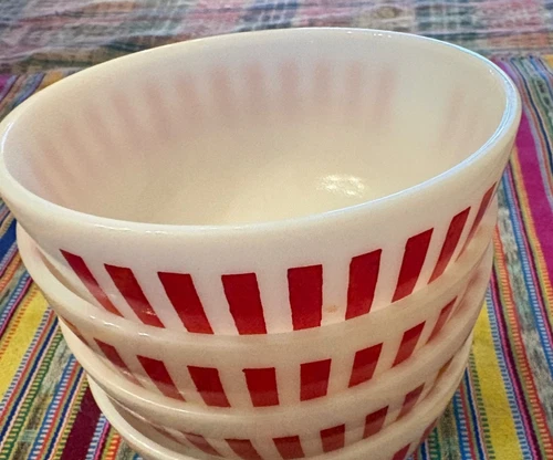 SET 3 Hazel Atlas Candy Stripe Cereal Bowls -5”