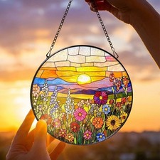 Wildflowers Stained Glass Suncatcher Colorful Garden Window Hanging Gift for Mom