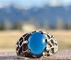 Vintage Sterling Silver Blue Jadeite Stone Brutalist 925 Statement Cocktail Sz10