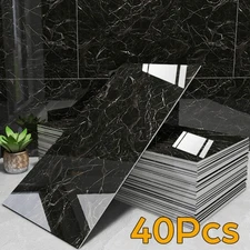 40pcs Marble Effect Wallboard, PVC Self-Adhesive Wall Panels Sticker Home Decor