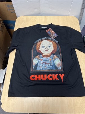 Chucky Shirt Men L Black Horror Killer Doll Embroidered Halloween Graphic Tee