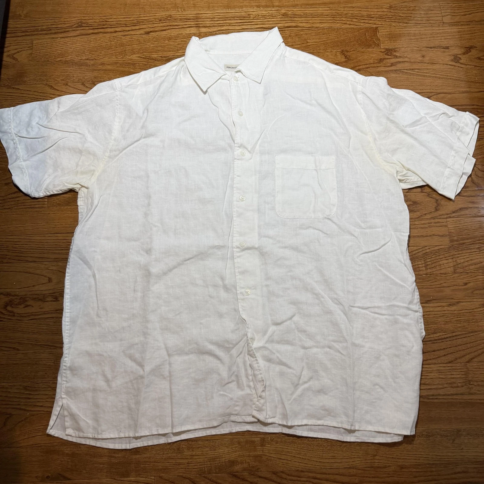 Pronto Uomo Shirt Mens 2XL White Linen Short Sleeve Button Up Casual Summer