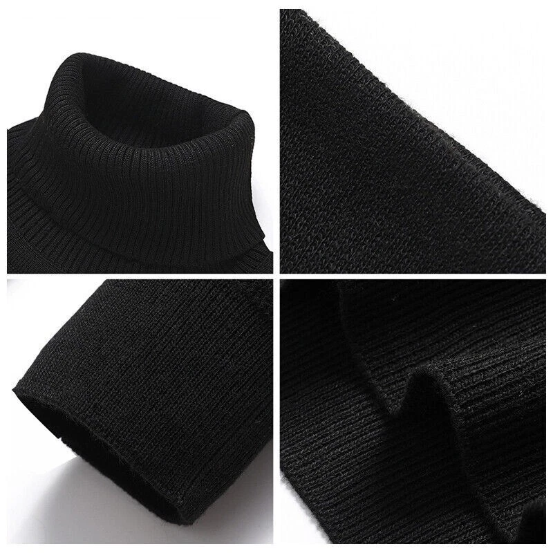 Suéter de cuello alto para hombre invierno cálido/engrosado tejido liso informal pulóver top Foto 3 de 4