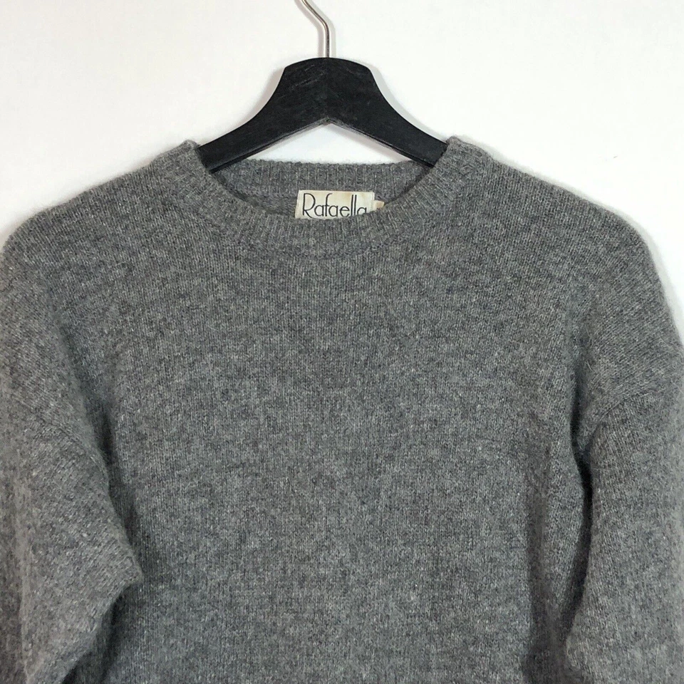 复古灰色 Argyle Lambs 羊毛安哥拉兔毛衣 Rafaella 中号黑色白色 — 第 3/4 张图片