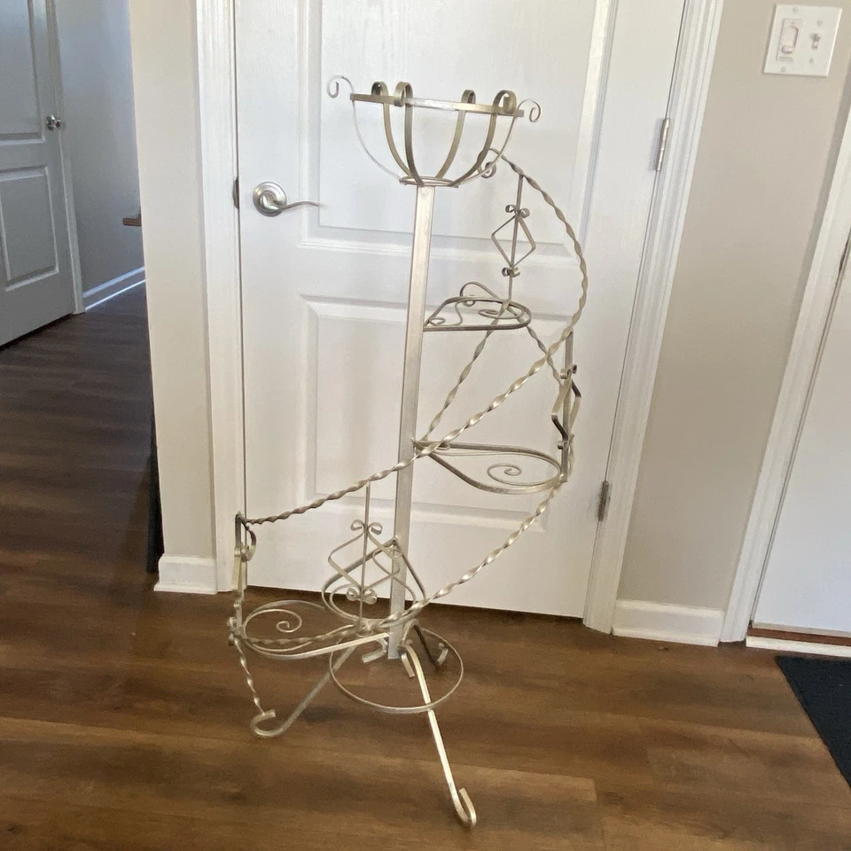 Mid Century Twisted Ornamental Wrought Iron Tiered Plant or Display Stand - Image 3 of 4