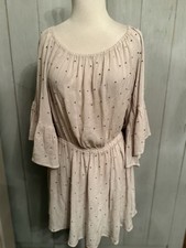 Free People Embellished Beaded Mini Dress Rose Gold Tulle Flowy Sleeves Lg Newx4