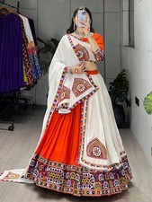 Ethnic Indian Lehenga Choli Set Rayon Cotton Gamthi Work Mirror Embroidery